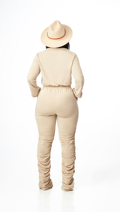 Scrunched Baddie Jumpsuit (Taupe)