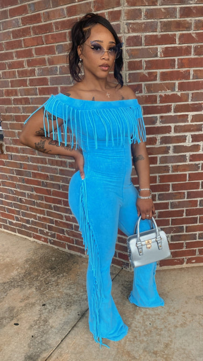 Frisky Fringe Jumpsuit (Artic Blue)