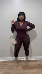 Zip Fitted Jumpsuit (Brown)