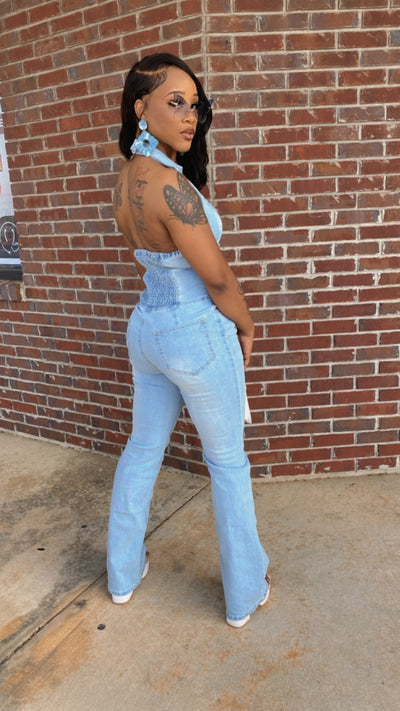 Denim Halter Jumpsuit