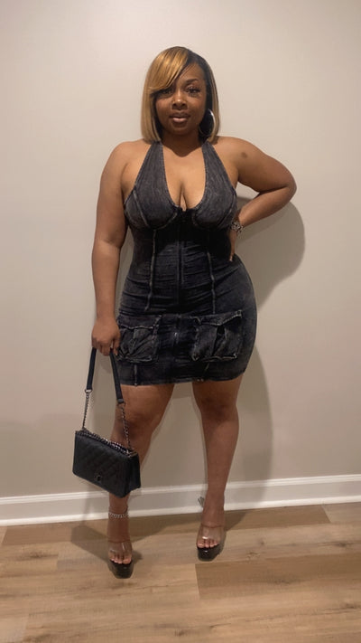 Cargo Halter Dress (Black)