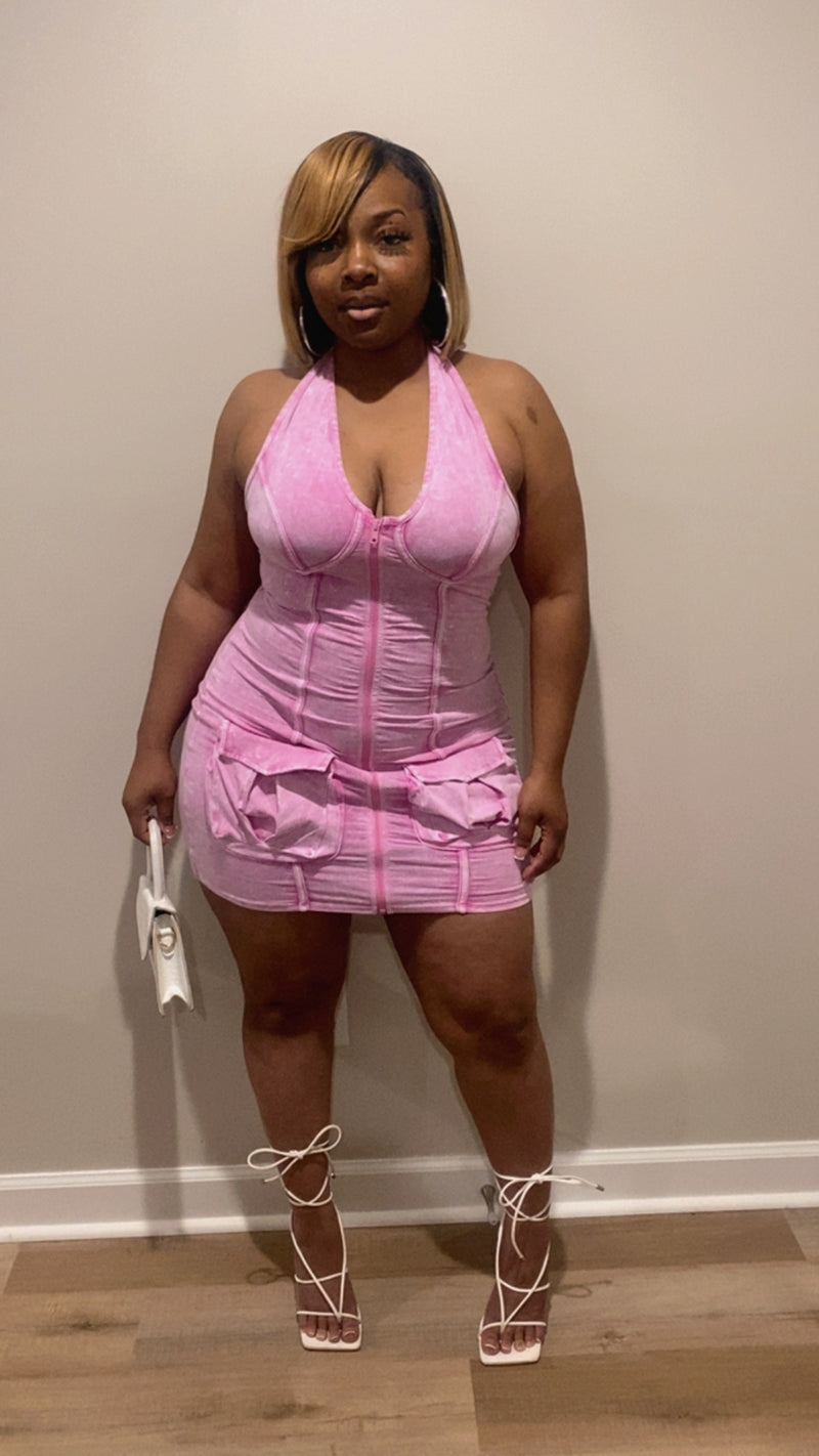 Cargo Halter Dress (Pink)