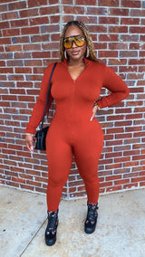 Ribbed Babe Jumpsuit (Rust)