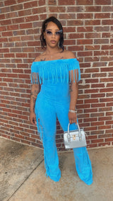 Frisky Fringe Jumpsuit (Artic Blue)