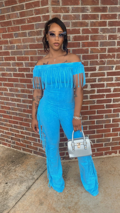 Frisky Fringe Jumpsuit (Artic Blue)