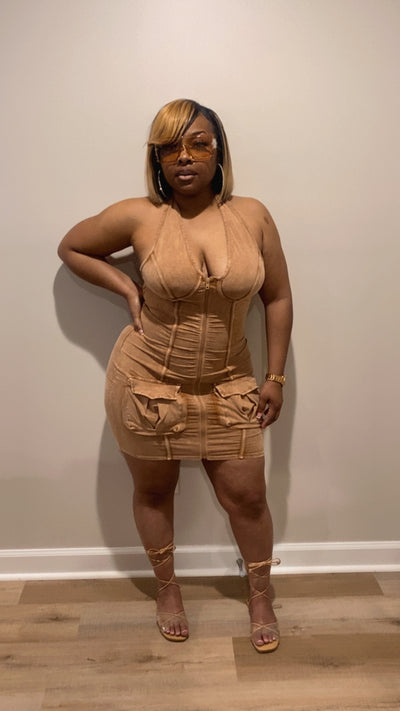 Cargo Halter Dress (Sand)