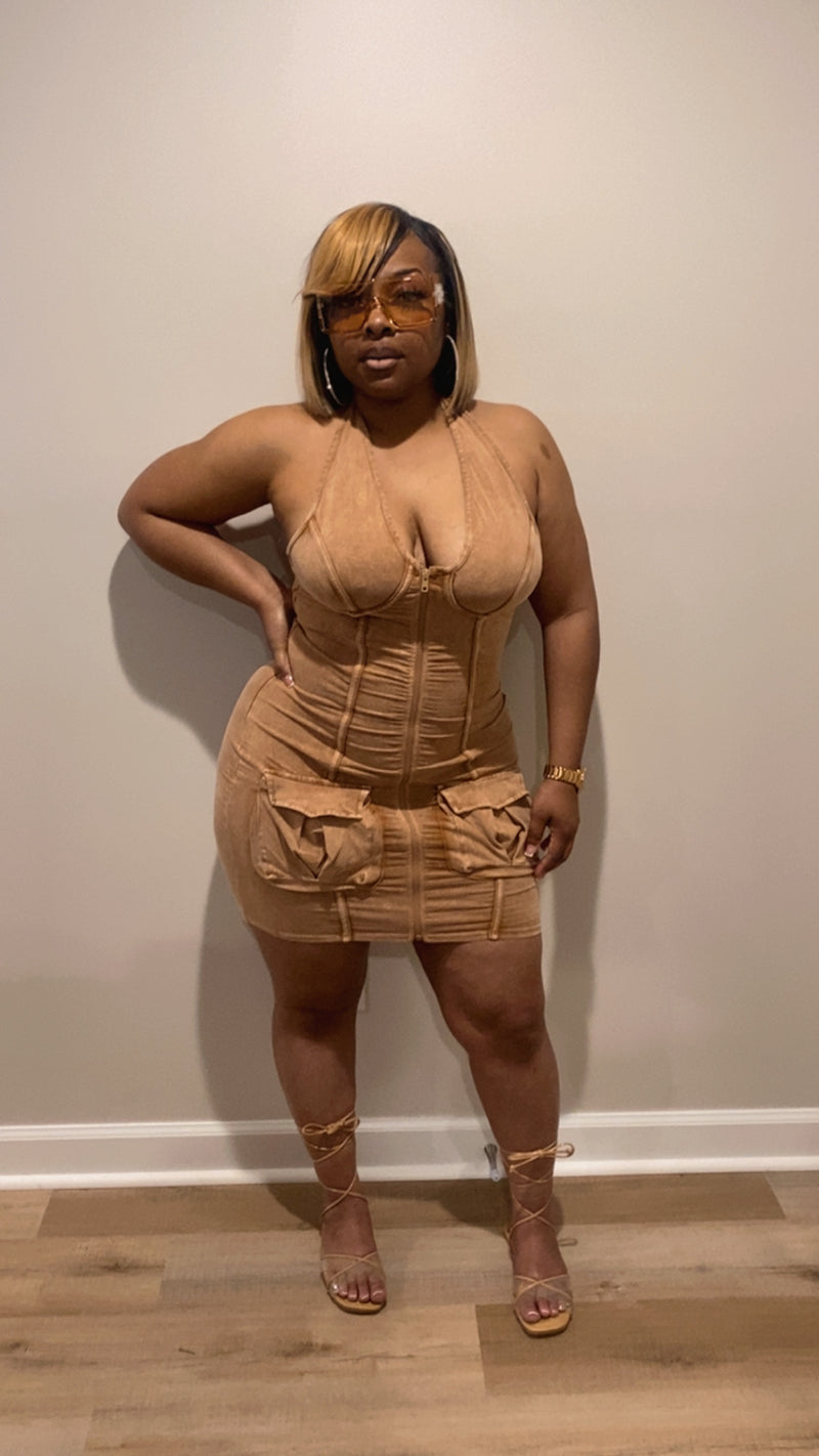 Cargo Halter Dress (Sand)