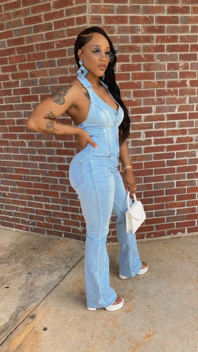 Denim Halter Jumpsuit