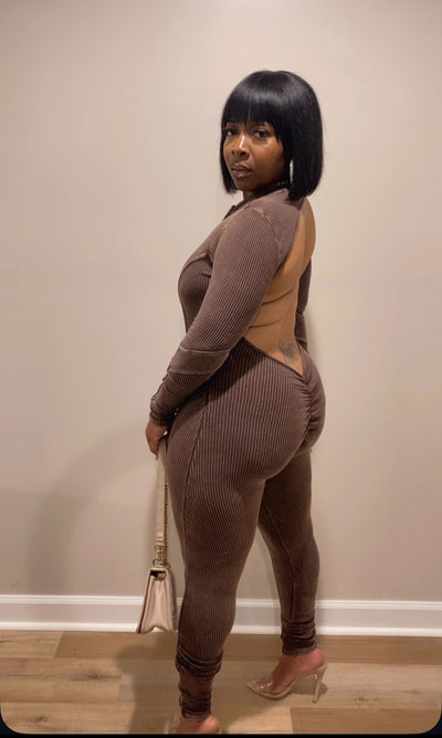 Open Back Jumpsuit (Espresso)
