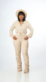 Scrunched Baddie Jumpsuit (Taupe)