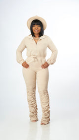 Scrunched Baddie Jumpsuit (Taupe)