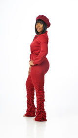 Scrunched Baddie Jumpsuit (Burgundy)