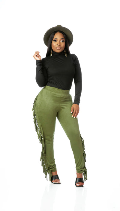 Frisky Fringe Pants (Olive)